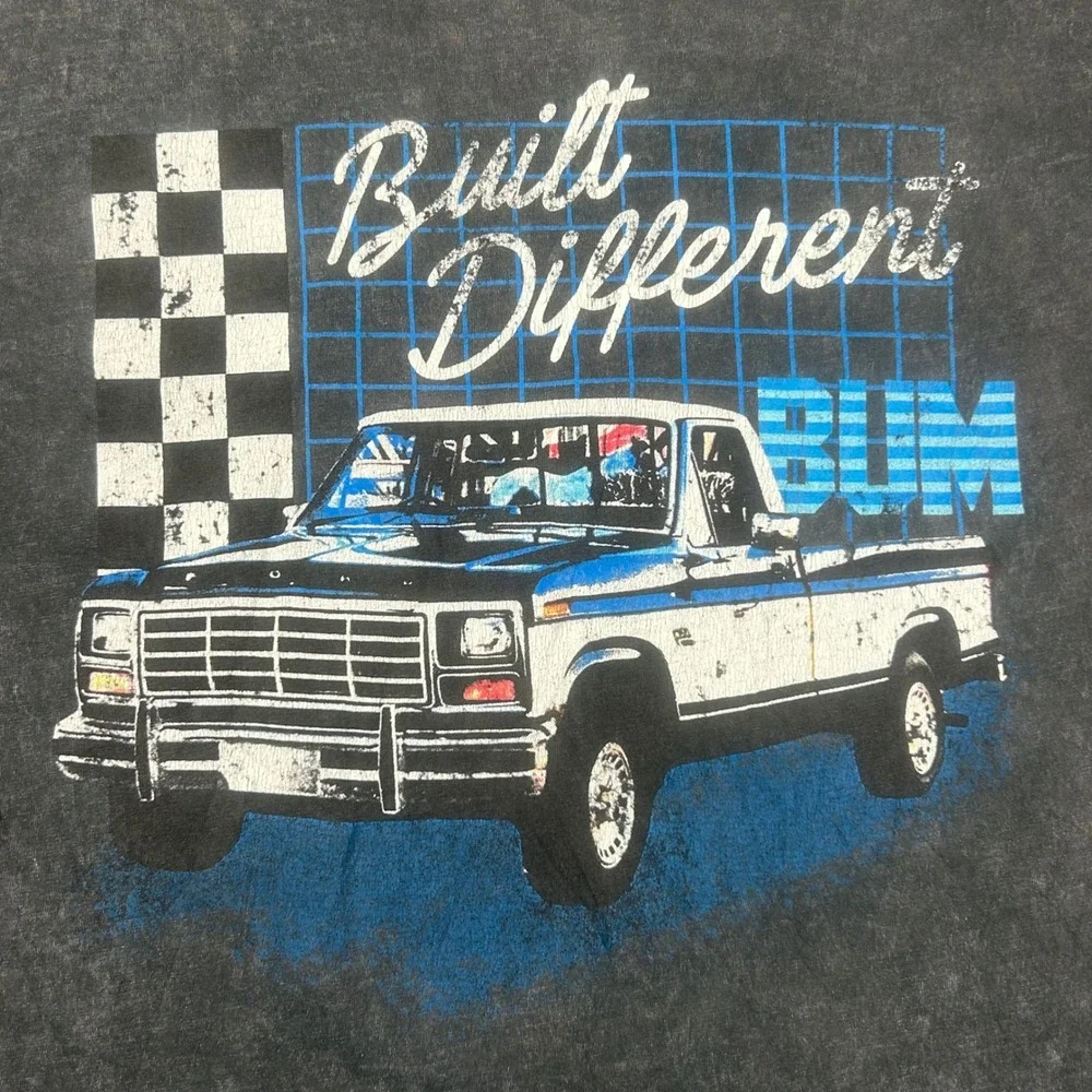 Rum Mens Built Different Truck Graphic T Shirt Acid Wash Charcoal Gray Small‎